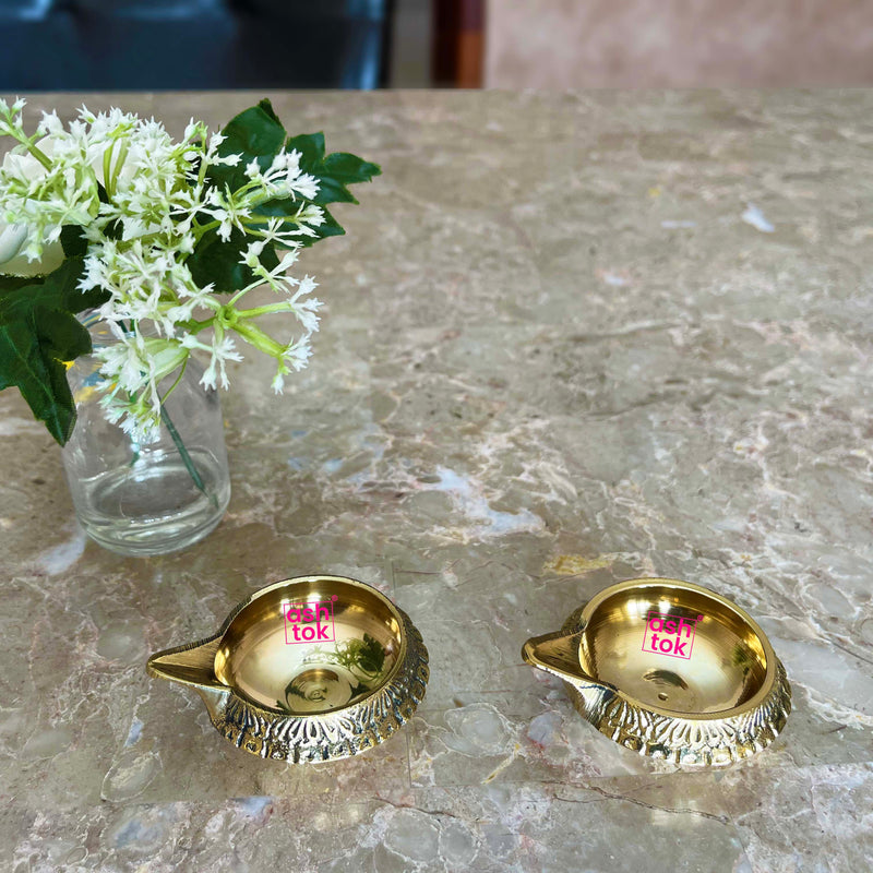 Dalvkot Brass Kuber Diyas With Turtle Stand - Set Of 2 Oil Lamps For Puja Room & Diwali Decor