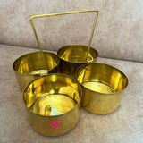 Brass Attached Serving Bowls Set with Solid Handle, Multipurpose Brass Chopala for Kitchen