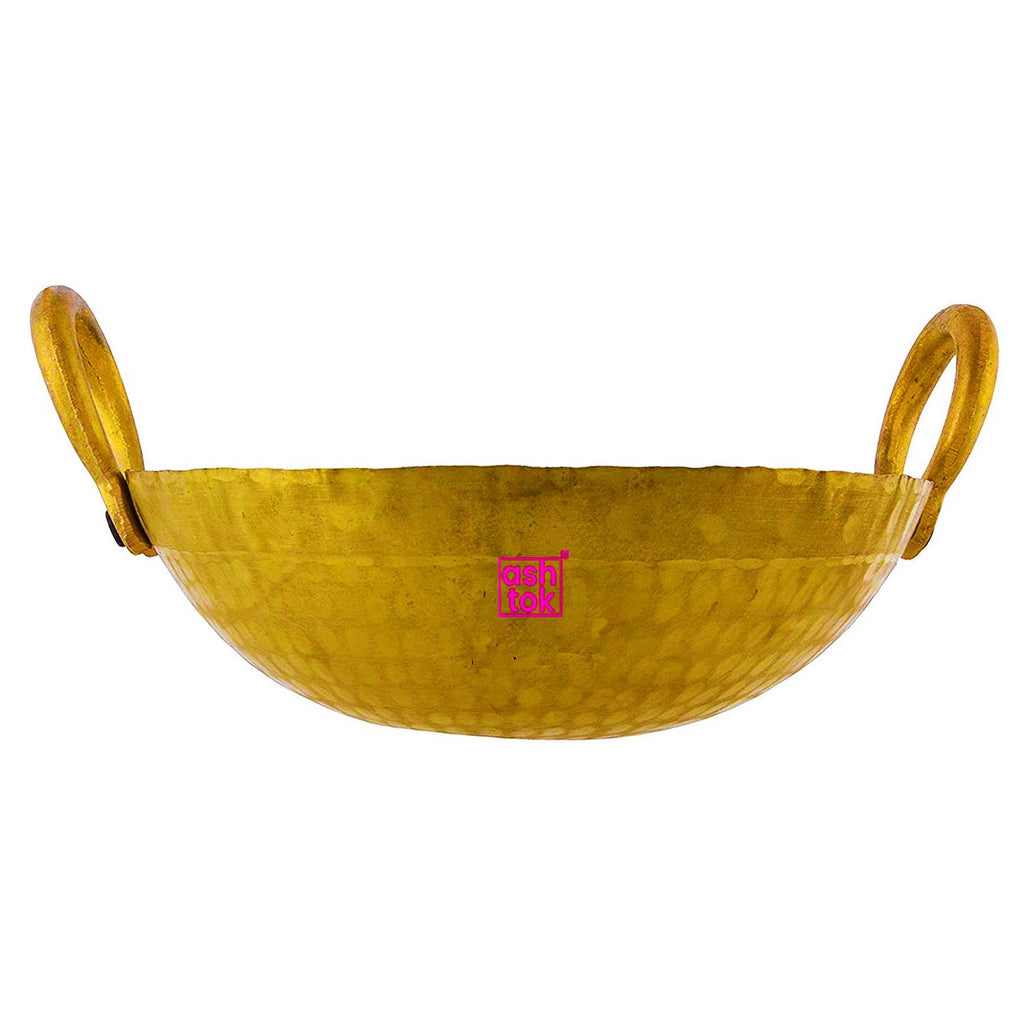 Multi-purpose handmade brass kadai for cooking, frying, and serving food in homes, restaurants, and catering kitchens.
