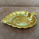 Brass Leaf Tray, Decorative brass plate with Ganesh embossed leaf shape (12 Pieces Set)