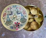 Brass Masala Box, Spice Container with 7 Compartments with Meenakari design on the Lid (Dia :- 7 Inch)