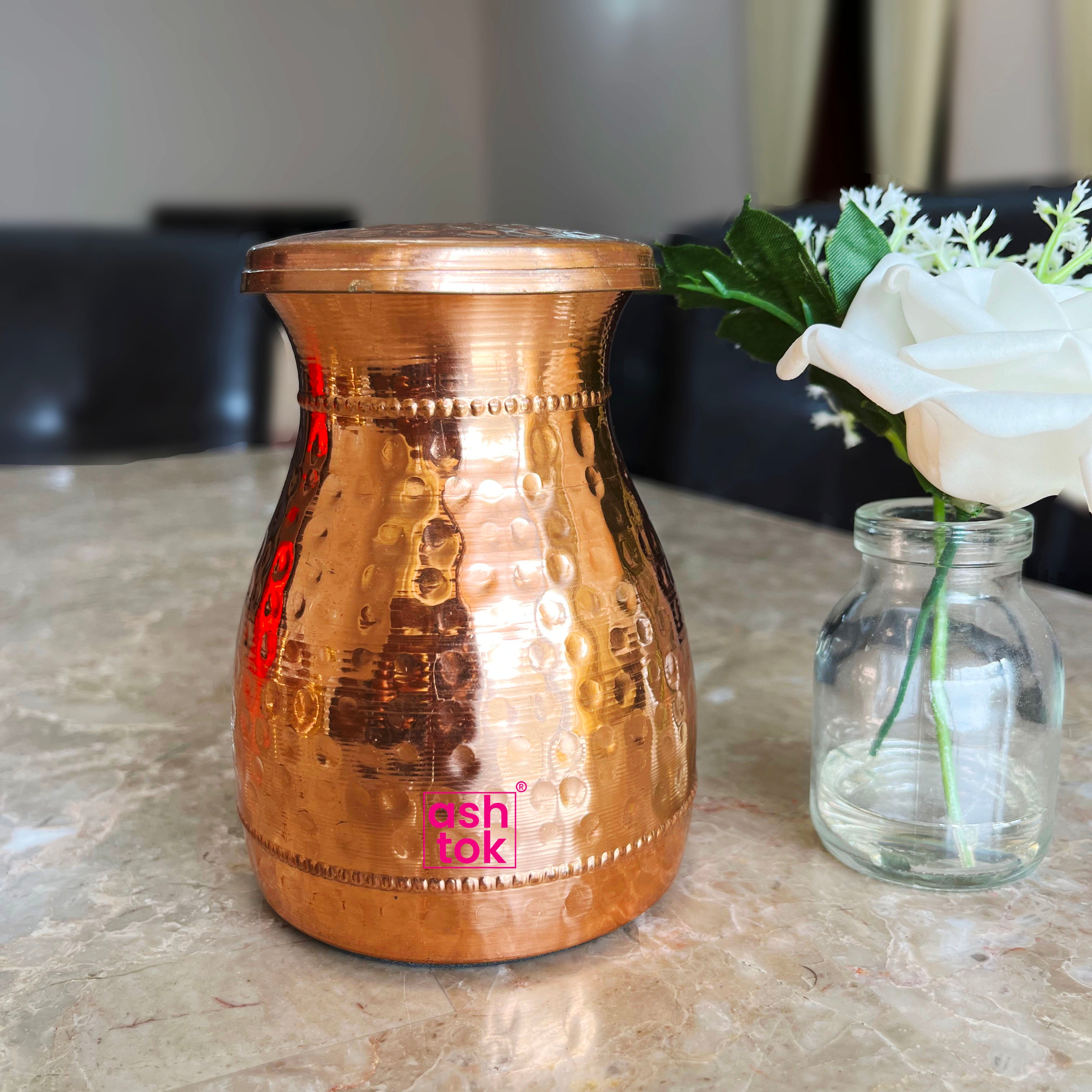 Ashtok Copper Carafe with Non-Slip Mat | Copper Carafe Bottle