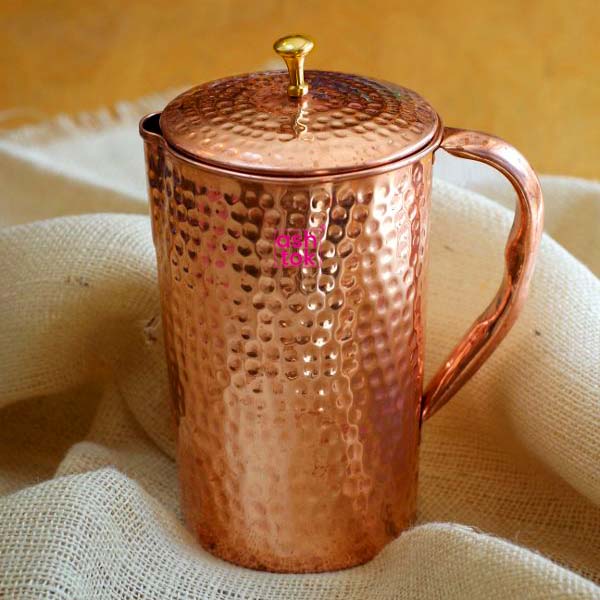 Pure Hammered Copper Jug with 4 glasses