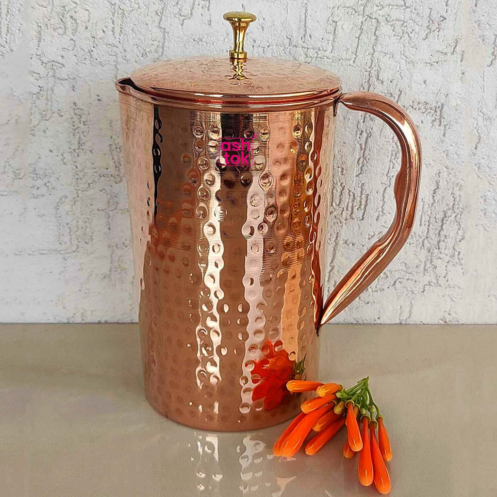 Pure Hammered Copper Jug with 4 glasses