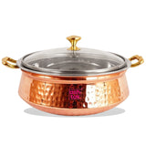 Copper Handi With Glass Lid, Set Of Copper Serving Bowls, Capacity - 500ml and 250 ml
