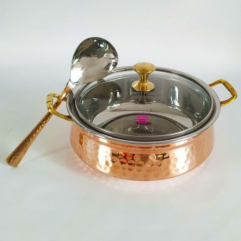 Copper Steel Serving Handi with Glass Lid