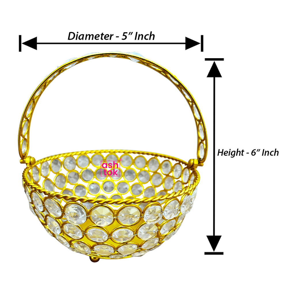 Crystal Basket Gift Item, Gold Coated Flower Basket