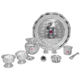 German Silver Pooja Thali Set, Puja Plate Set, Set of 10 Items, Colour - Silvery White.