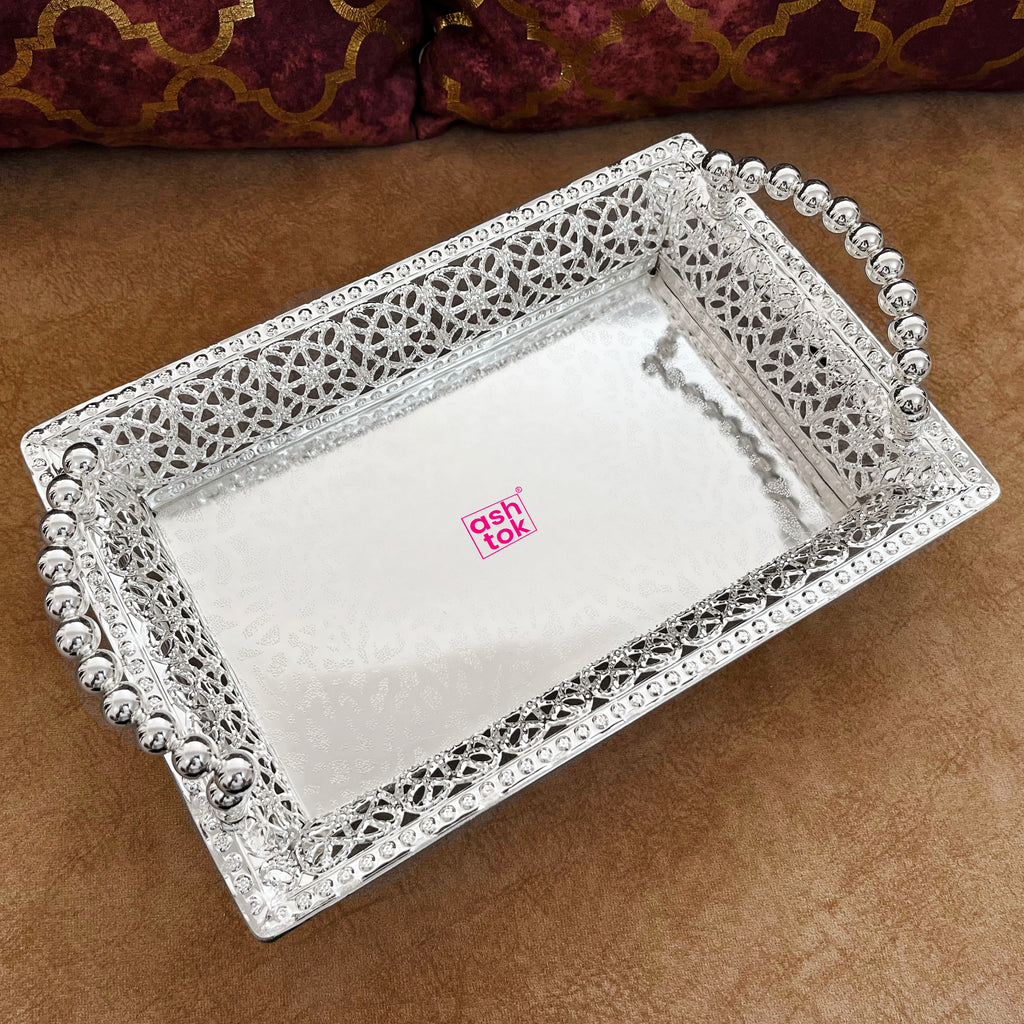 German silver tray with elegant craftsmanship, ideal for marriage decorations, gift arrangements, and festive displays.