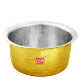 Handmade brass cooking patila with food-safe khalai coating, ideal for preparing curries, rice, and traditional Indian dishes.