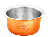 Heavy gauge copper patila with food-safe tin lining, suitable for preparing curries, rice dishes, and festive meals.