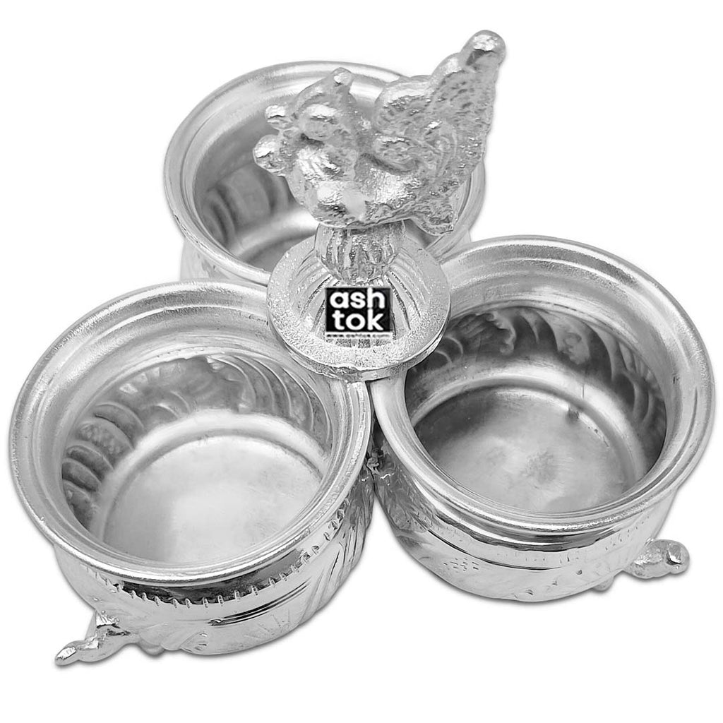 German Silver Chopala Gift Item Set Of 3 Bowls Attached (Pack of 2 Pcs)