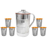 Stainless Steel Copper Jug with 6 glasses set