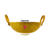 1.5 litre Traditional Indian brass kadai for deep frying and cooking, offering even heat distribution and long-lasting durability.