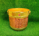Traditional brass and copper metal planter for flowers and ornamental plants, suitable for home, office, and garden decoration.