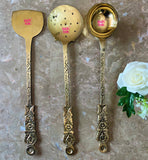 Ashtok brass cooking spoon and ladle set of 3, handcrafted kitchen utensils for cooking and serving.