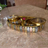 Ashtok brass and copper tray with 2 bowls, handcrafted gift set for return gifts, weddings and special occasions.