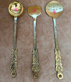 Brass kitchen ladle spoon set of three, durable handcrafted utensils for cooking, serving and gifting.