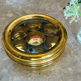 Brass Masala Dabba With Glass Lid, Spice Box, Storage Box with 7 Cup Bowls Diameter 5"Inch (Set of 5)