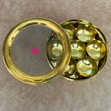 Brass Masala Dabba With Glass Lid, Spice Box, Storage Box with 7 Cup Bowls Diameter 5"Inch (Set of 5)