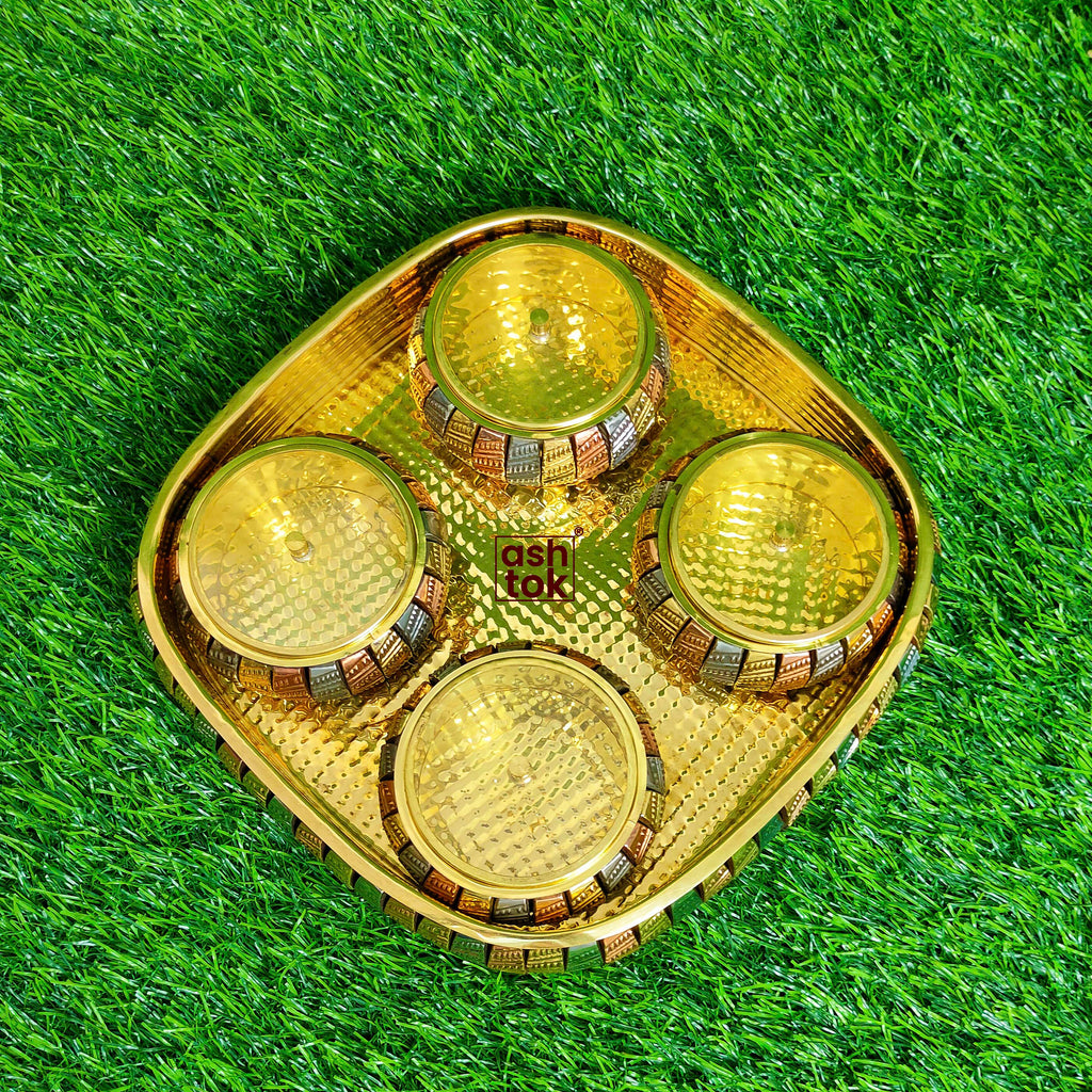 Gift Bowls Tray, Brass Gift item, Dry Fruit Tray with 4 Boxes, Ideal for tableware  (Set of 6)
