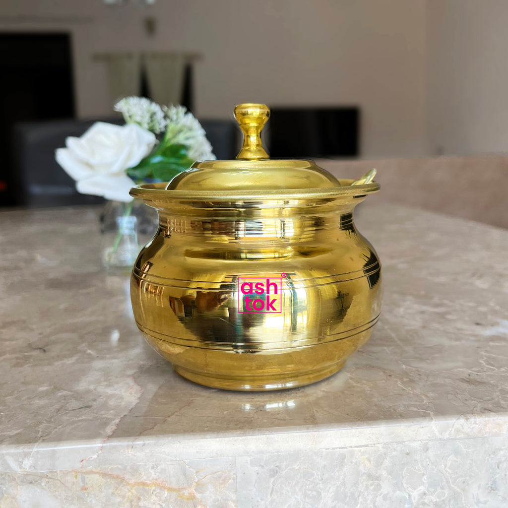 Brass Ghee Pot with lid and spoon, ghee serving container