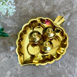 Gift Items, Brass Leaf Shaped Kumkum Box 3 Bowls Attached