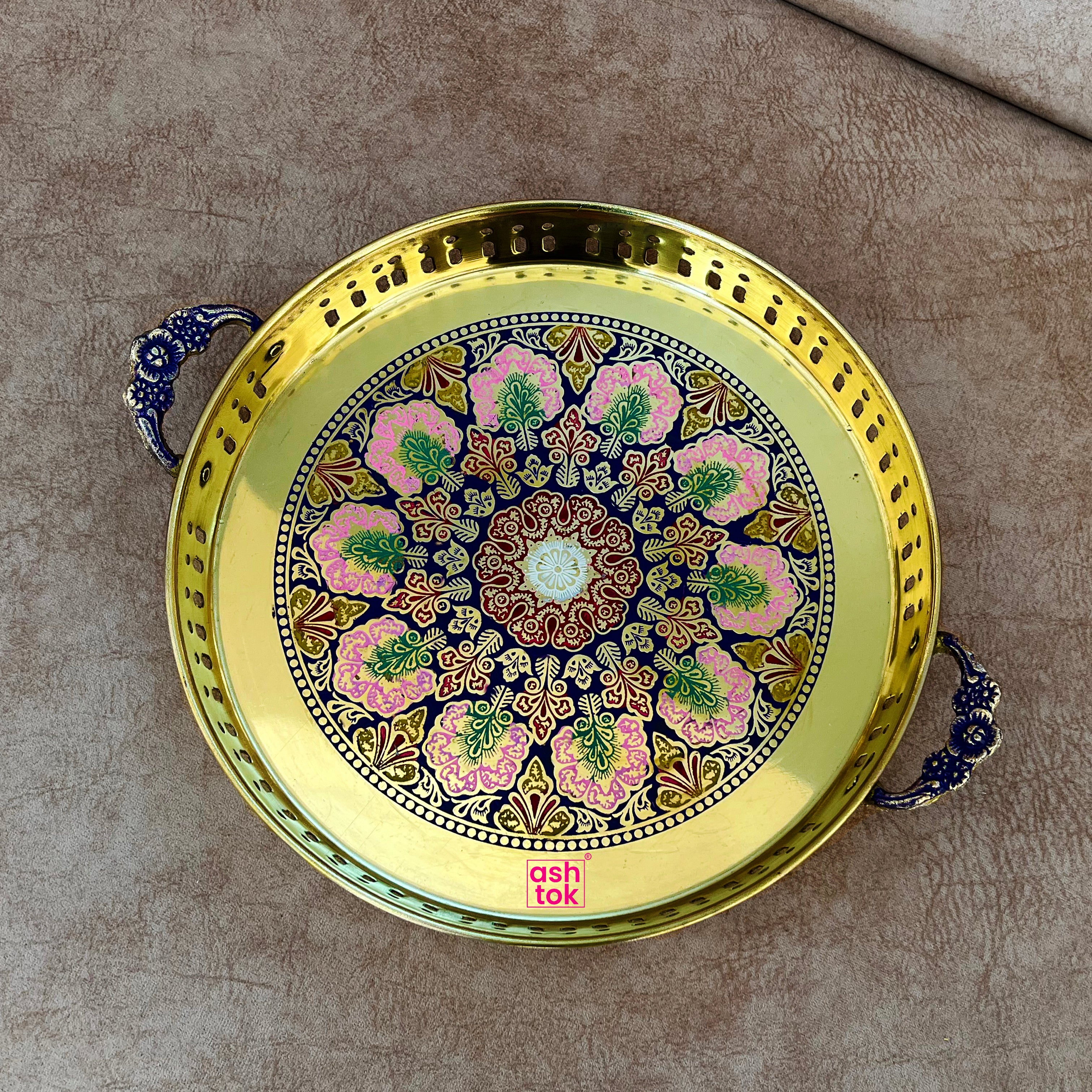 Brass Tray with Meenakari Artwork for Gifts and Home Decor – Ashtok