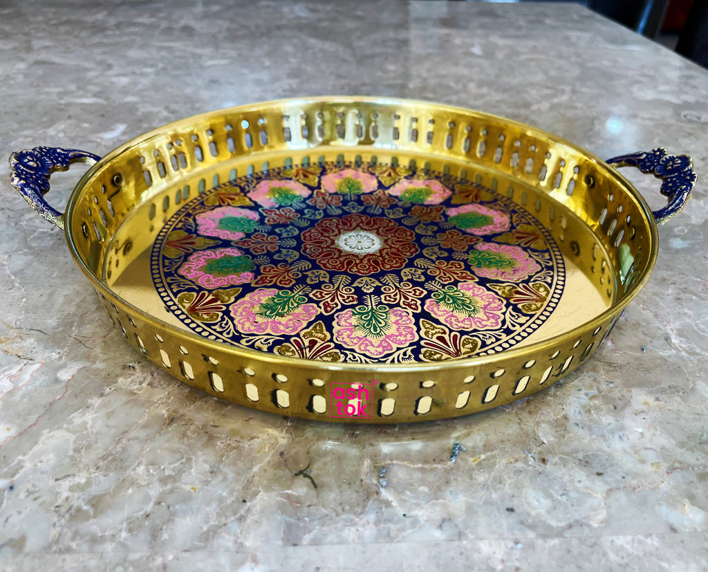 Shop Traditional Indian Brass Tray with Meenakari Artwork for