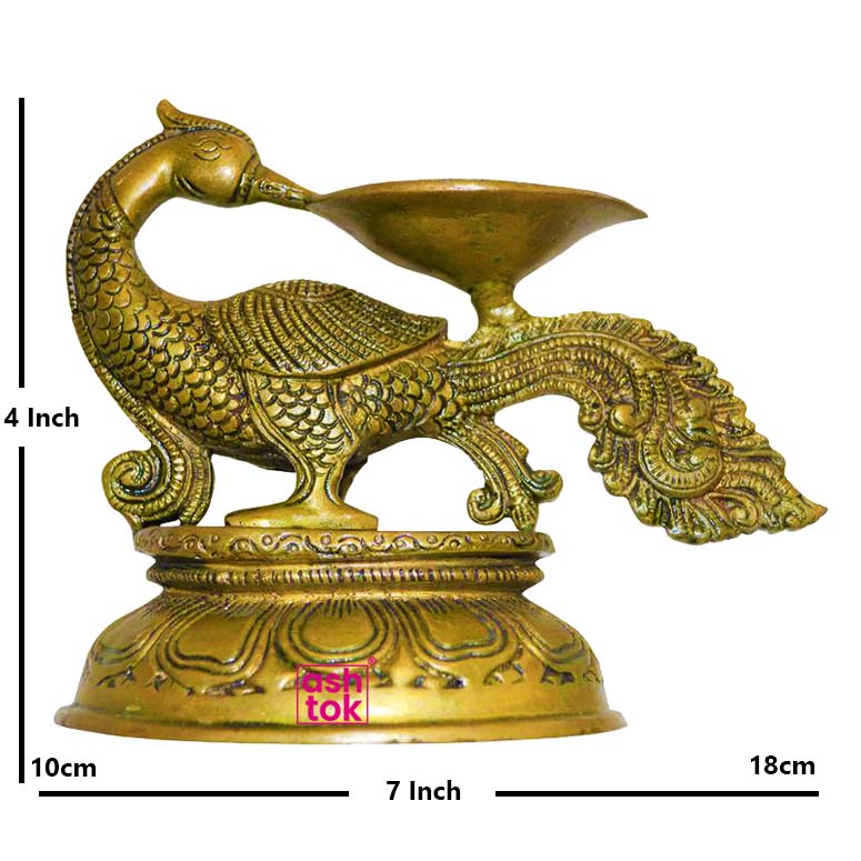 Brass Peacock Diya, Deepam with traditional antique design, Diya for home decoration, Gift Item