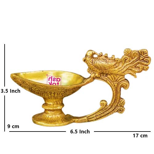 Brass Diya with Peacock handle, Deepam, Antique Brass Oil Lamp