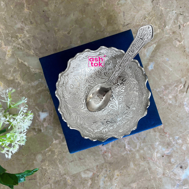 German Silver Bowl with Spoon
