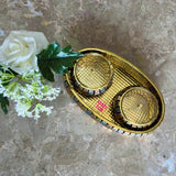 Handcrafted brass and copper tray with two bowls, elegant return gift for weddings, housewarming and festivals.