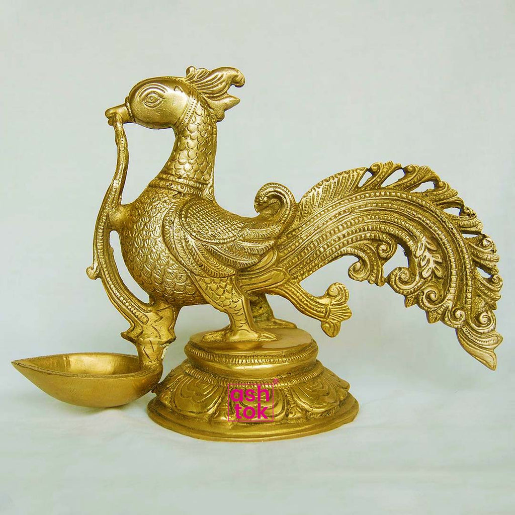 Peacock Antique Brass Diya, Oil lamp, Deepam