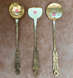 Premium brass cooking spoon set with 3 ladles, perfect for traditional cookware and everyday kitchen tasks.