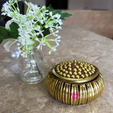 Brass Sindoor Kum Kum Box, Bharani Gifts Dots And Stripes Design Kumkum Box For Special Occasions.