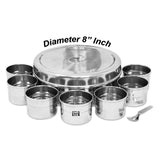 Stainless Steel Masala Box/Dabba With Lid, Spoon, And 7 Cup Bowls.